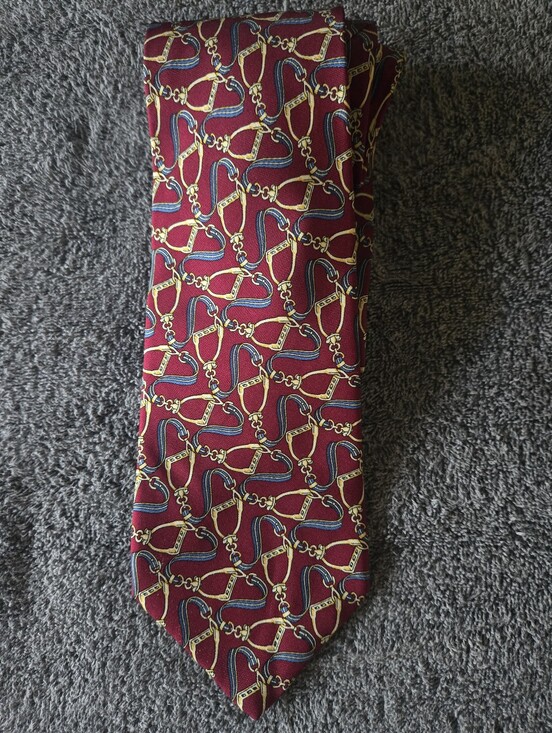 Burberry Other - Burberry Vintage Burgundy Silk Tie with Gold & Navy Bridle Motif